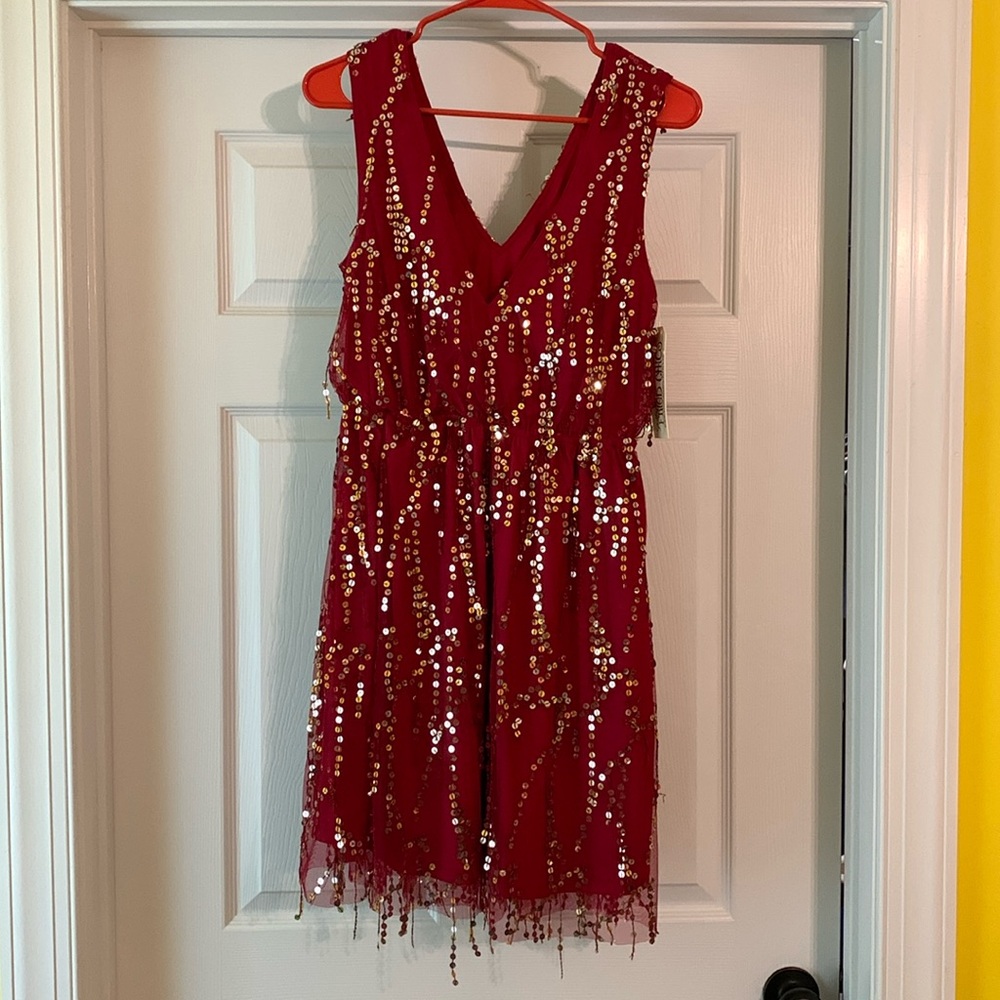 Rumor Going Round wine colored sequin dress by Southern Fried Chics